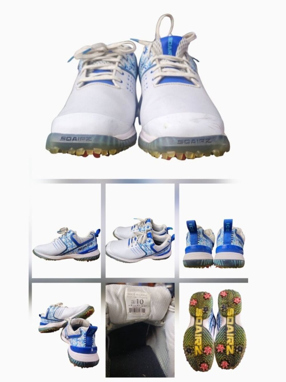 SQAIRZ MEN'S SPEED PERFORMANCE SPIKED GOLF SHOES • WHITE/COBALT BLUE/VOLT SZ 10